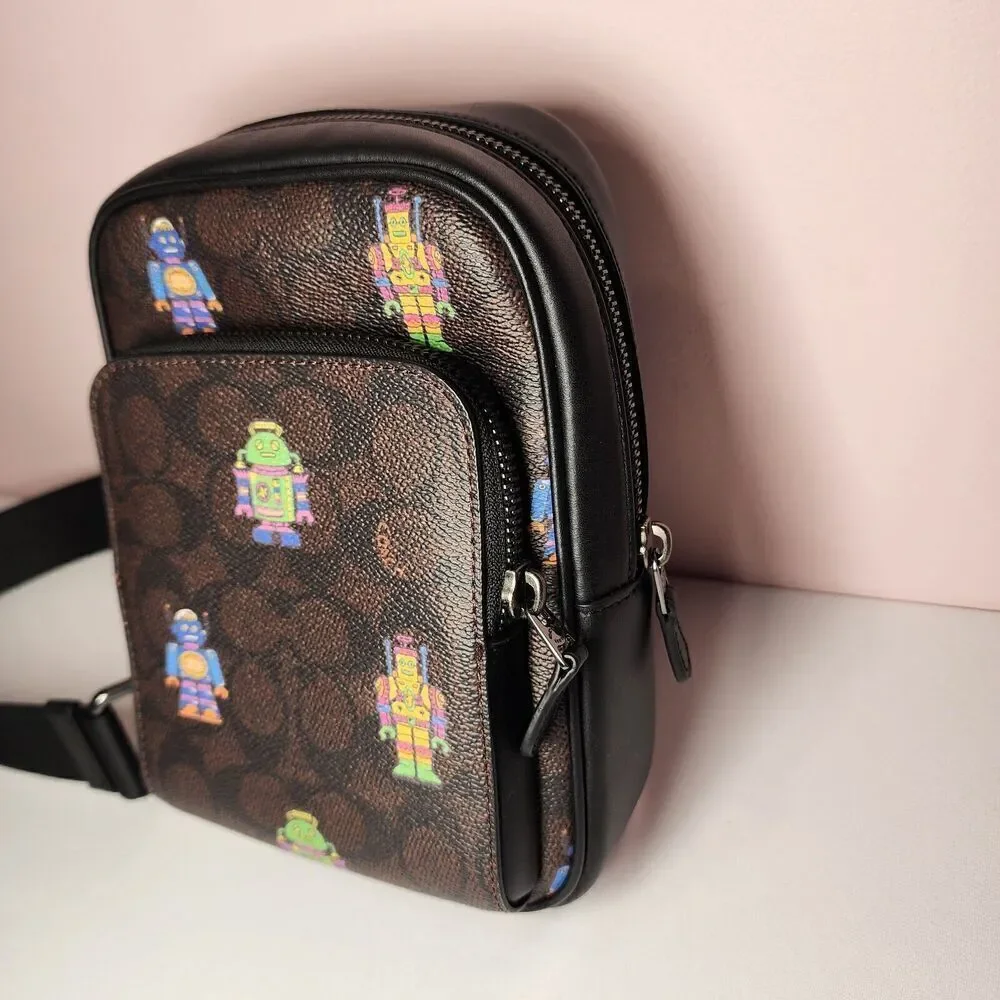 NWT COACH CW317 Cosmic Racer Sling Pack Signature Robot Print